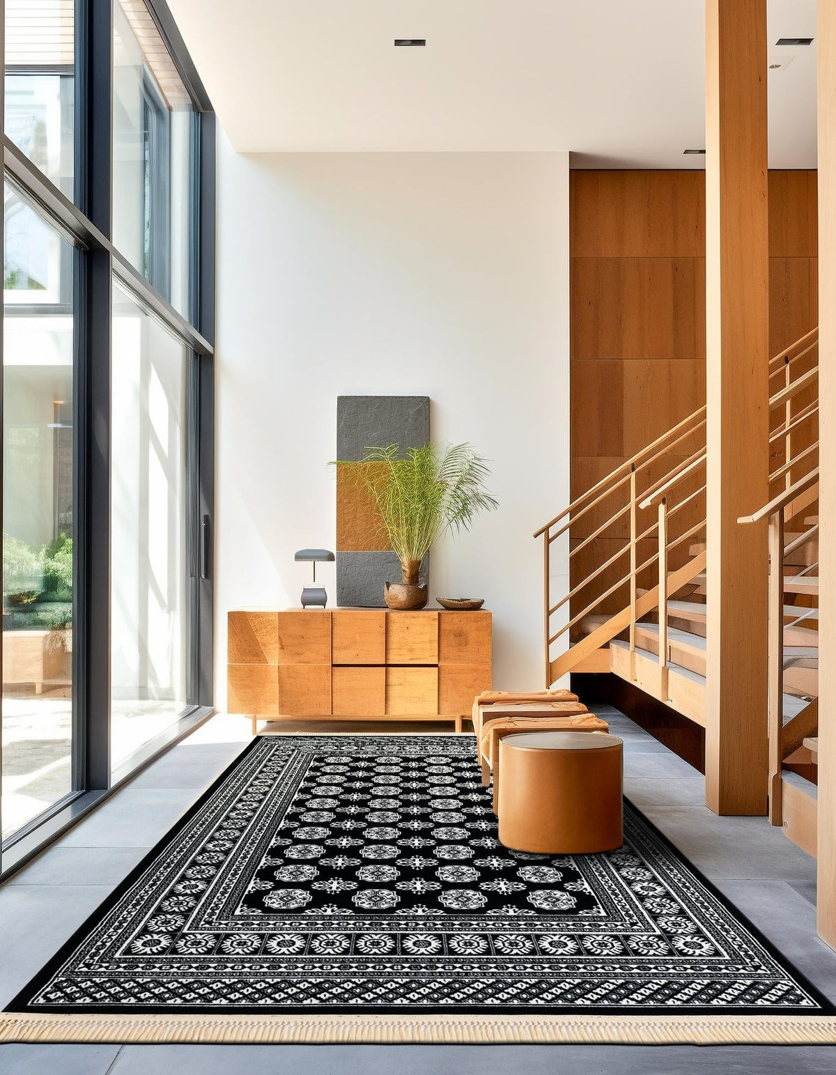 Samarkand Elegance Collection Area Rug -  Margilan (Black and White) Rectangle Black and White  lifestyle 20