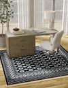 Samarkand Elegance Collection Area Rug -  Margilan (Black and White) Square Black and White  lifestyle 47
