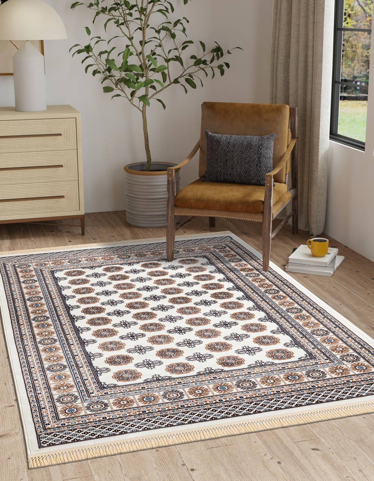 Samarkand Elegance Collection Area Rug -  Margilan (Ivory) Rectangle Ivory  lifestyle 3