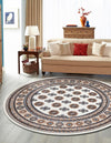 Samarkand Elegance Collection Area Rug -  Margilan (Ivory) Round Ivory  lifestyle 31