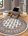 Samarkand Elegance Collection Area Rug -  Margilan (Ivory) Round Ivory  lifestyle 34