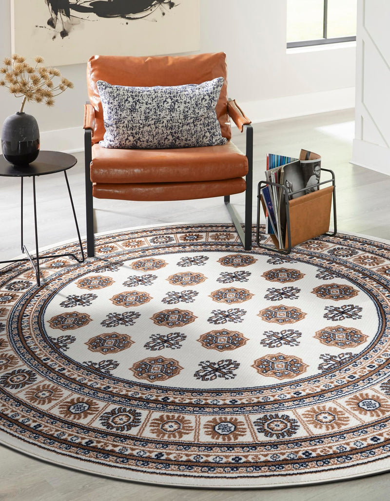 Samarkand Elegance Collection Area Rug -  Margilan (Ivory) Round Ivory  lifestyle 43