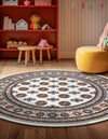 Samarkand Elegance Collection Area Rug -  Margilan (Ivory) Round Ivory  lifestyle 49
