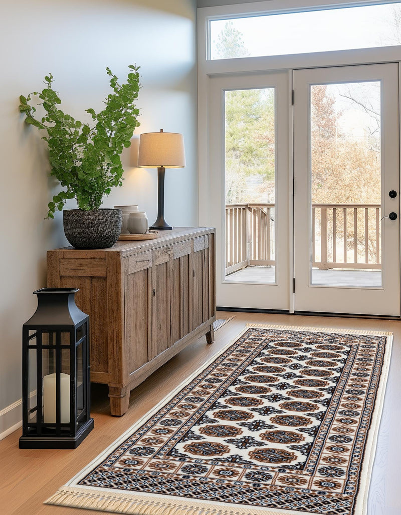 Samarkand Elegance Collection Area Rug -  Margilan (Ivory) Runner Ivory  lifestyle 50