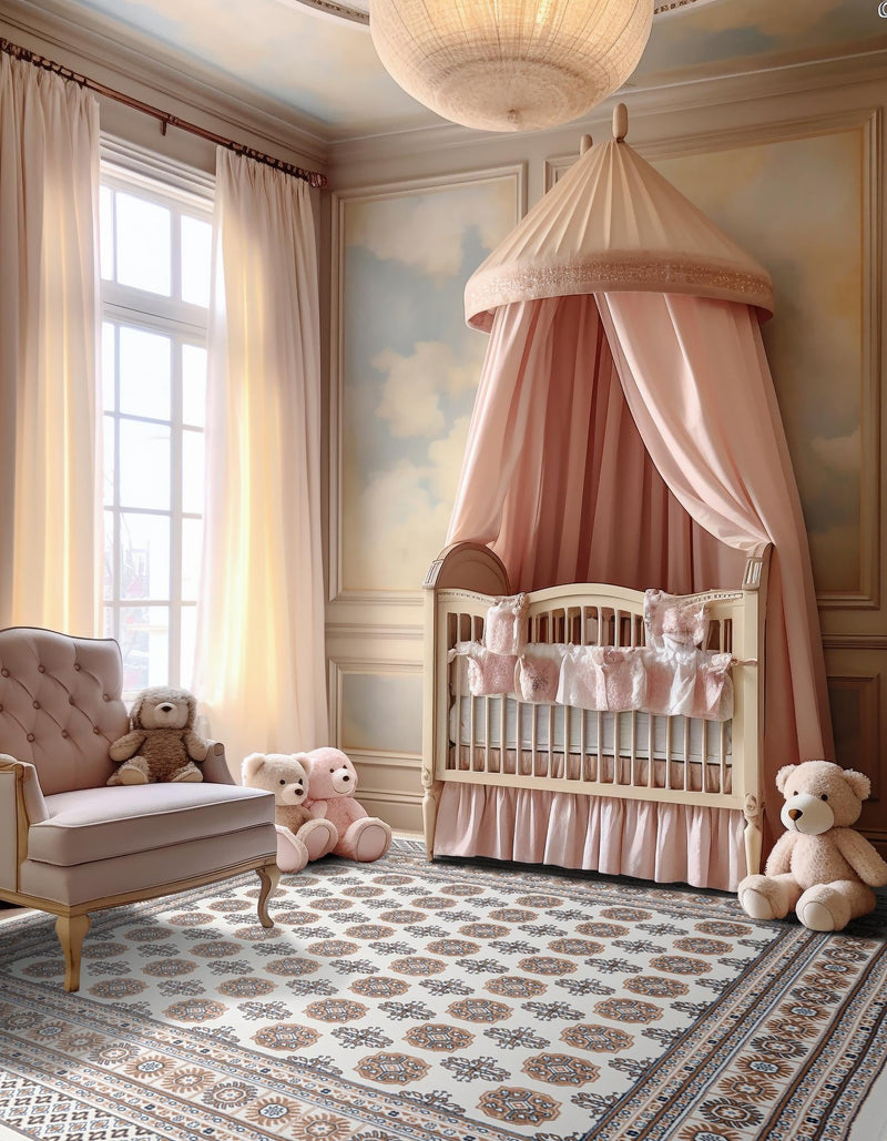 Samarkand Elegance Collection Area Rug -  Margilan (Ivory) Square Ivory  lifestyle 36