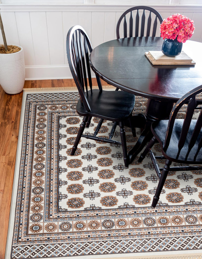 Samarkand Elegance Collection Area Rug -  Margilan (Ivory) Square Ivory  lifestyle 42