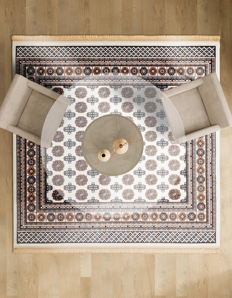 Samarkand Elegance Collection Area Rug -  Margilan (Ivory) Square Ivory  lifestyle 84