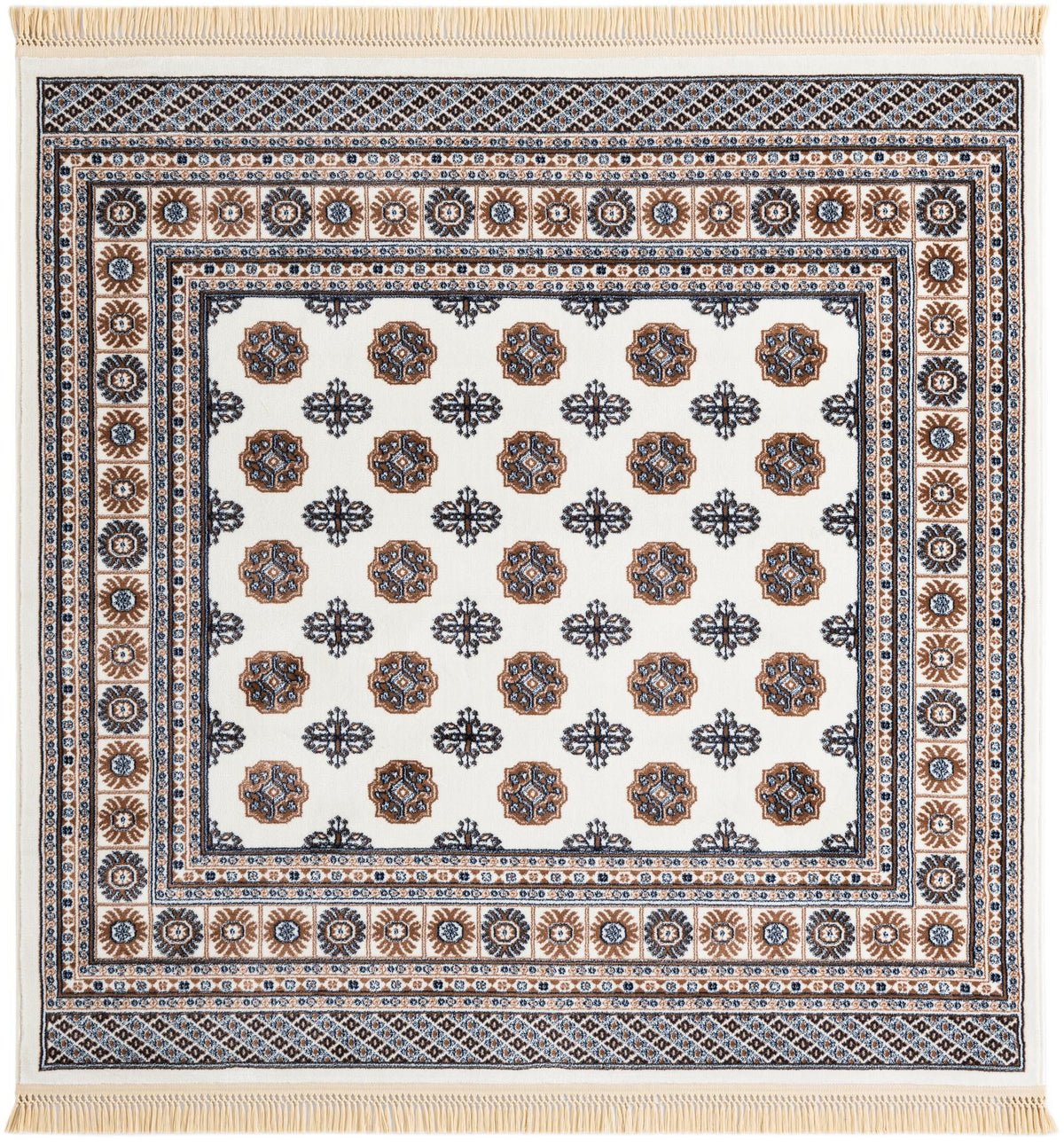 Samarkand Elegance Collection Area Rug -  Margilan (Ivory) Square Ivory  lifestyle 24