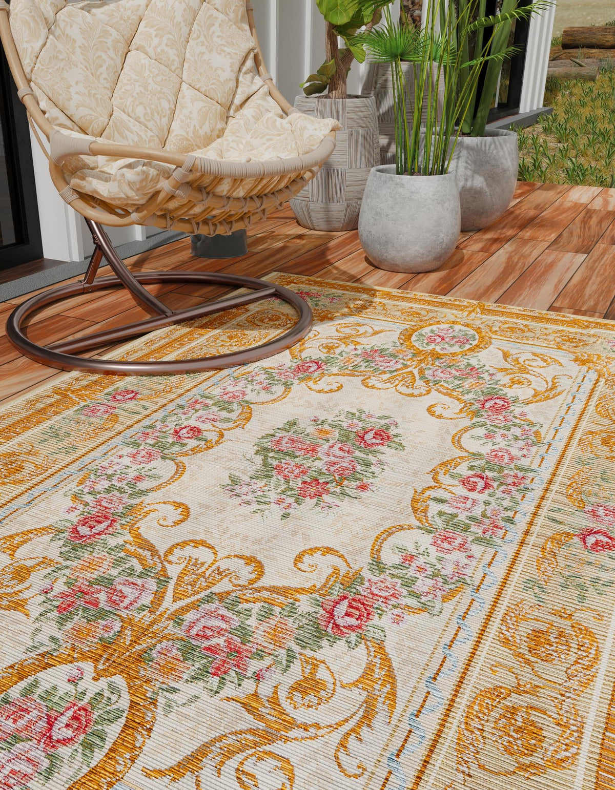 Patio Elegance Collection Area Rug -  Portico Rectangle Ivory and Beige  lifestyle 10