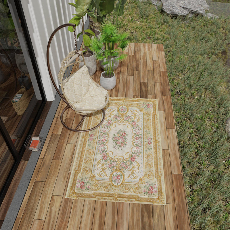 Patio Elegance Collection Area Rug -  Portico Rectangle Ivory and Beige  lifestyle 46