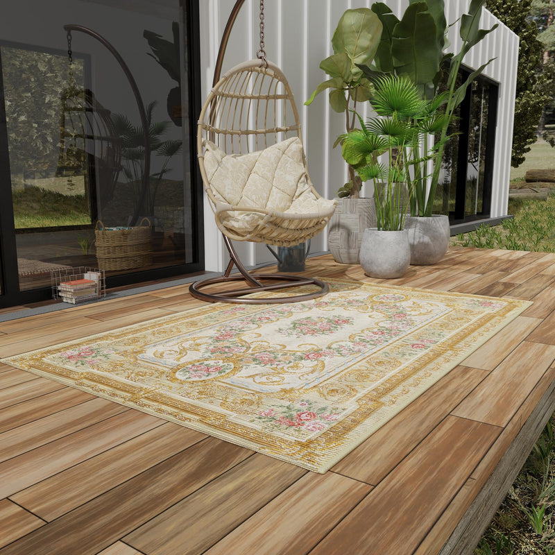 Patio Elegance Collection Area Rug -  Portico Rectangle Ivory and Beige  lifestyle 49