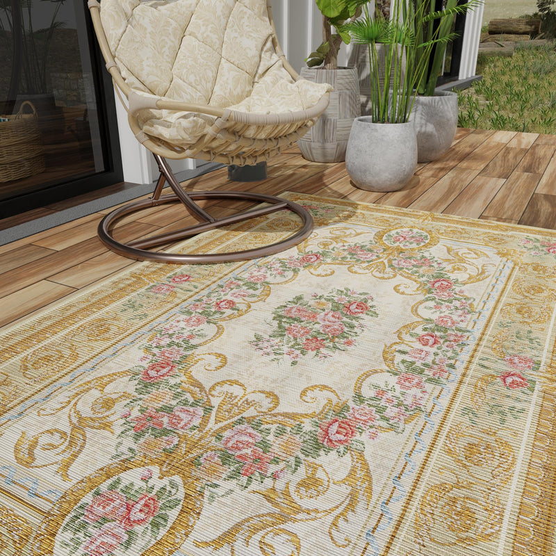 Patio Elegance Collection Area Rug -  Portico Rectangle Ivory and Beige  lifestyle 52