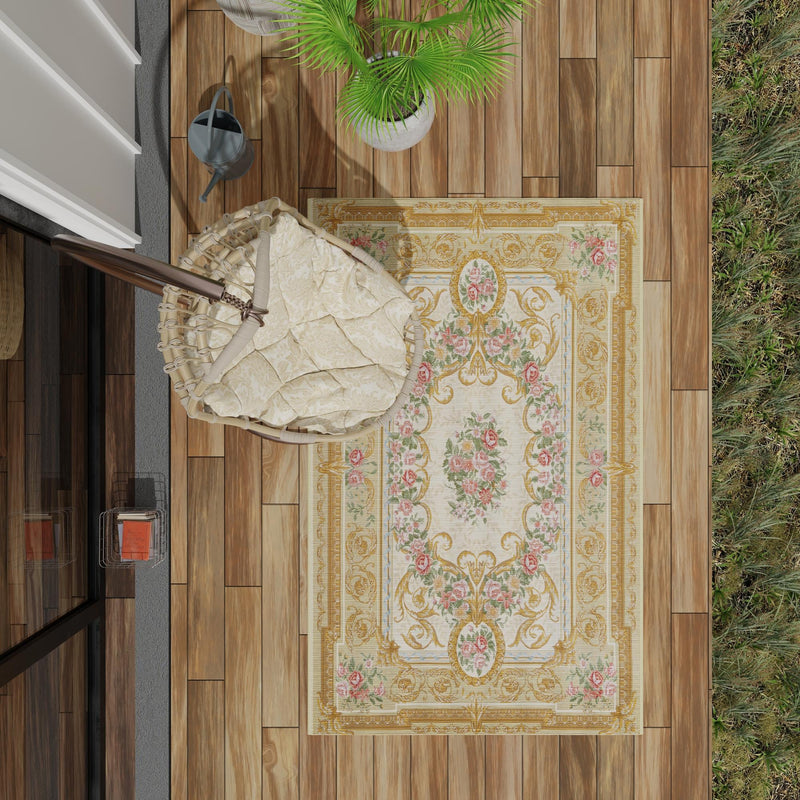 Patio Elegance Collection Area Rug -  Portico Rectangle Ivory and Beige  lifestyle 55