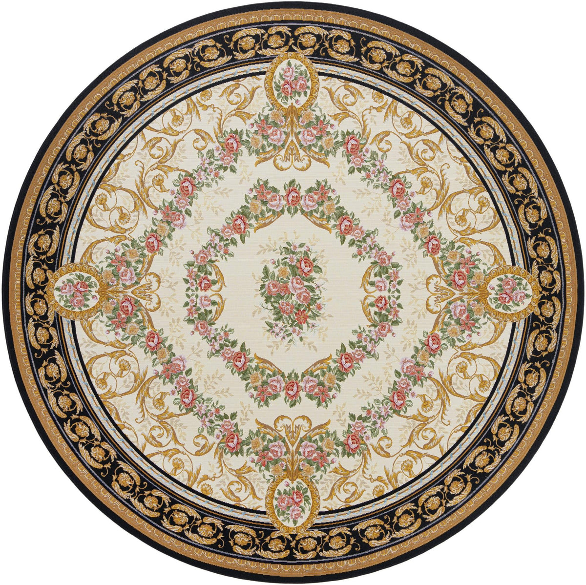 Patio Heritage Collection Area Rug -  Portico Round Black and Ivory  lifestyle 39