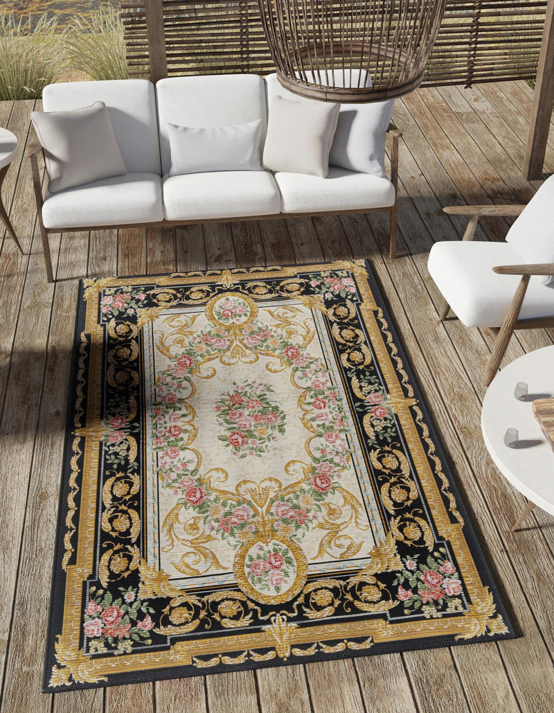 Patio Elegance Collection Area Rug -  Portico Rectangle Black and Ivory  lifestyle 5