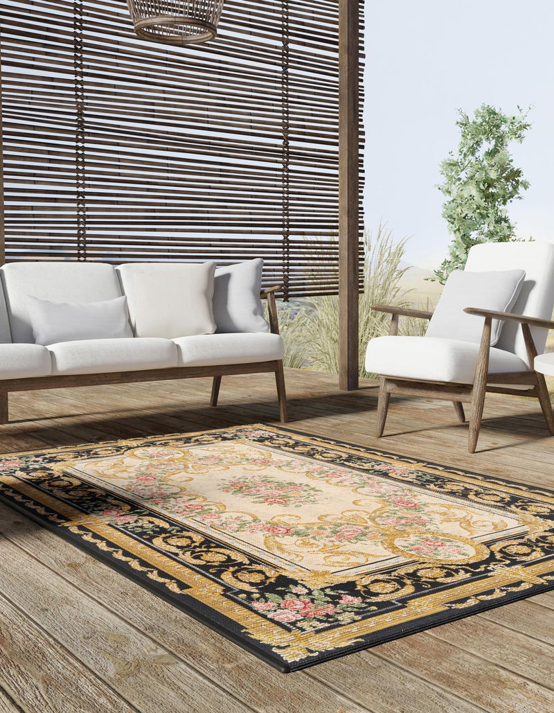 Patio Elegance Collection Area Rug -  Portico Rectangle Black and Ivory  lifestyle 8