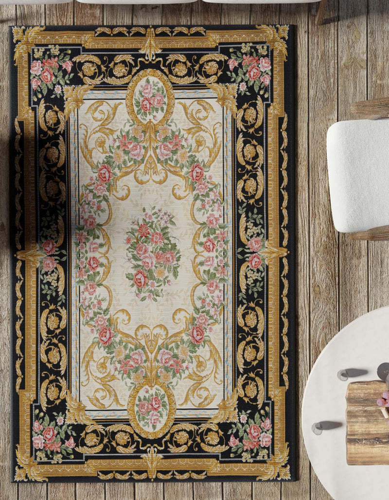 Patio Elegance Collection Area Rug -  Portico Rectangle Black and Ivory  lifestyle 44