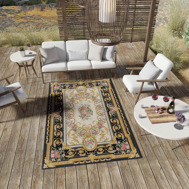 Patio Elegance Collection Area Rug -  Portico Rectangle Black and Ivory  lifestyle 47