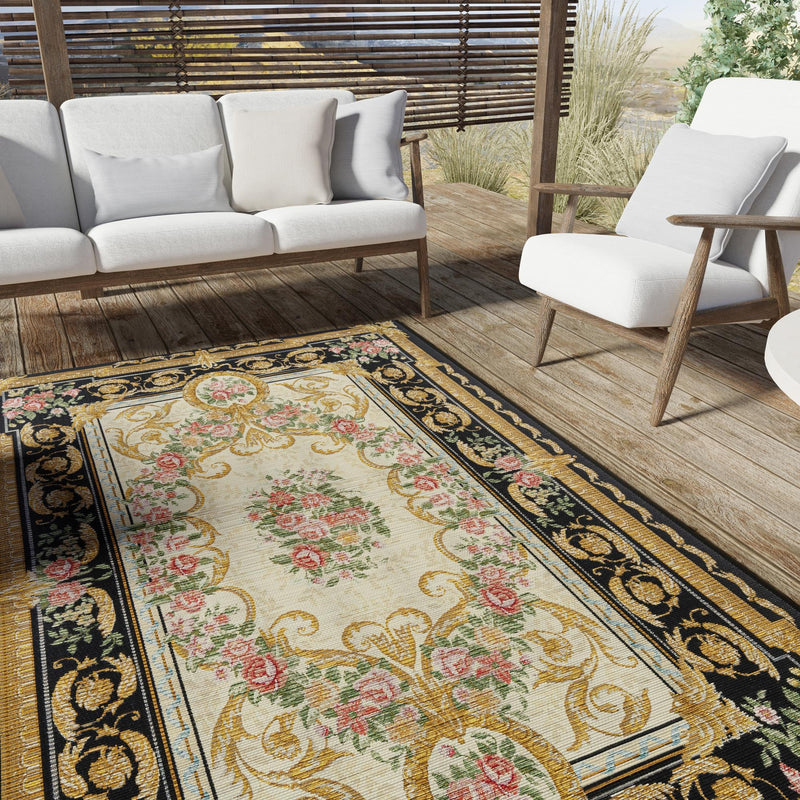 Patio Elegance Collection Area Rug -  Portico Rectangle Black and Ivory  lifestyle 53
