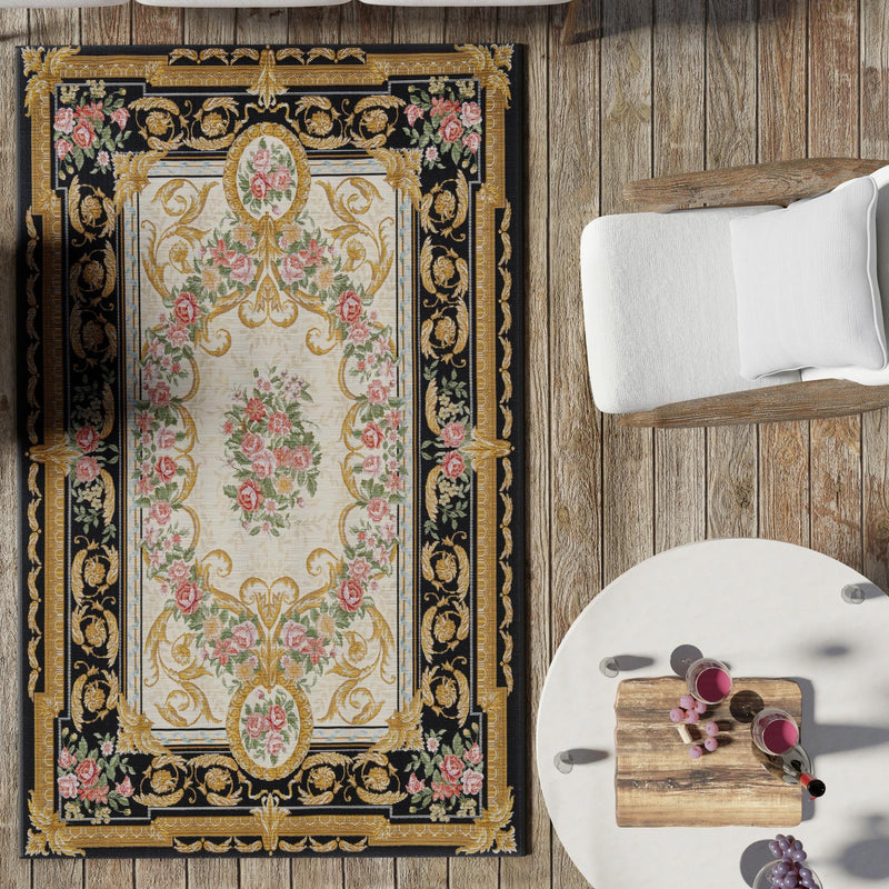 Patio Elegance Collection Area Rug -  Portico Rectangle Black and Ivory  lifestyle 56