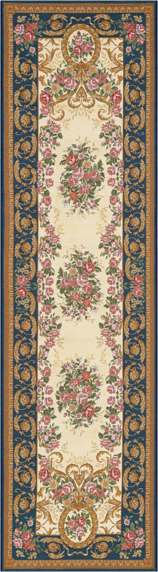 Patio Heritage Collection Area Rug -  Portico Runner Ivory and Navy Blue  lifestyle 44