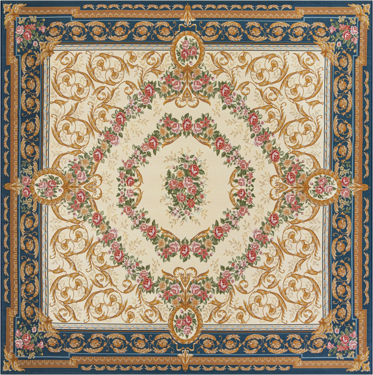 Patio Heritage Collection Area Rug -  Portico Square Ivory and Navy Blue  lifestyle 45