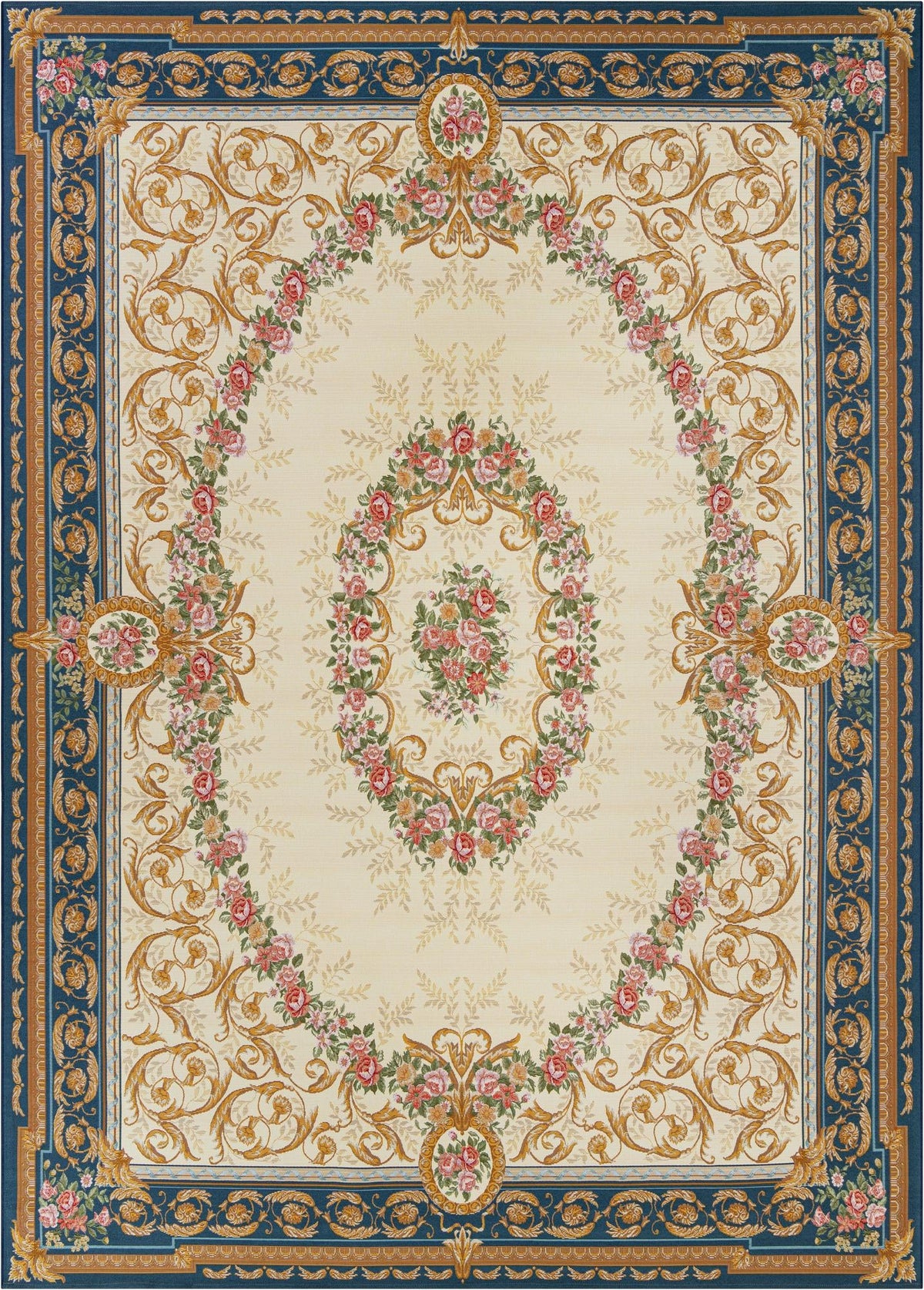 Patio Heritage Collection Area Rug -  Portico Rectangle Ivory and Navy Blue  lifestyle 5