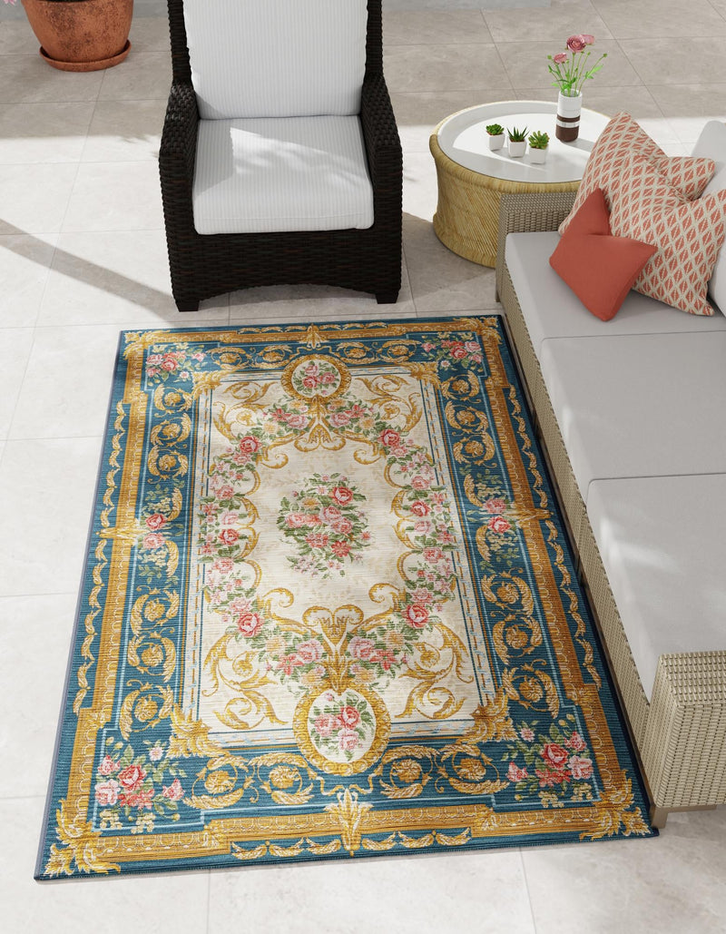 Patio Elegance Collection Area Rug -  Portico Rectangle Navy Blue and Ivory  lifestyle 7
