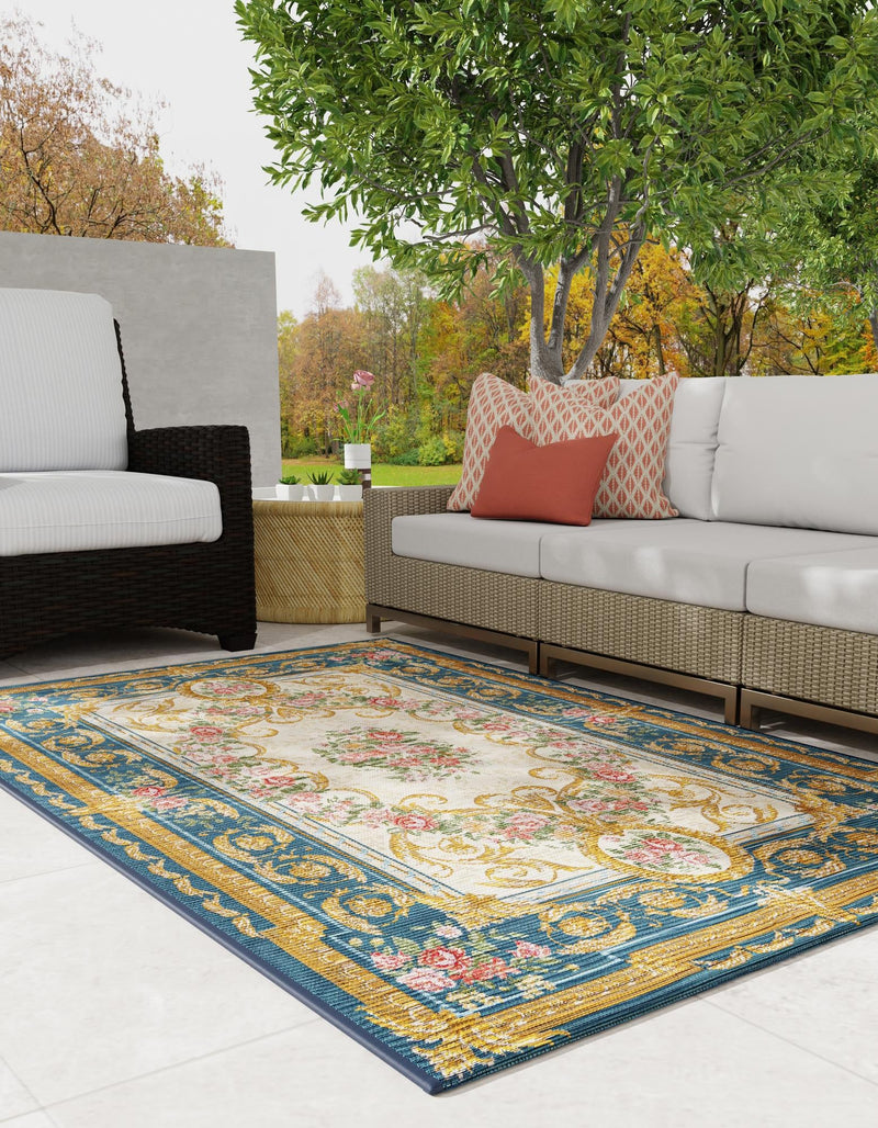 Patio Elegance Collection Area Rug -  Portico Rectangle Navy Blue and Ivory  lifestyle 12