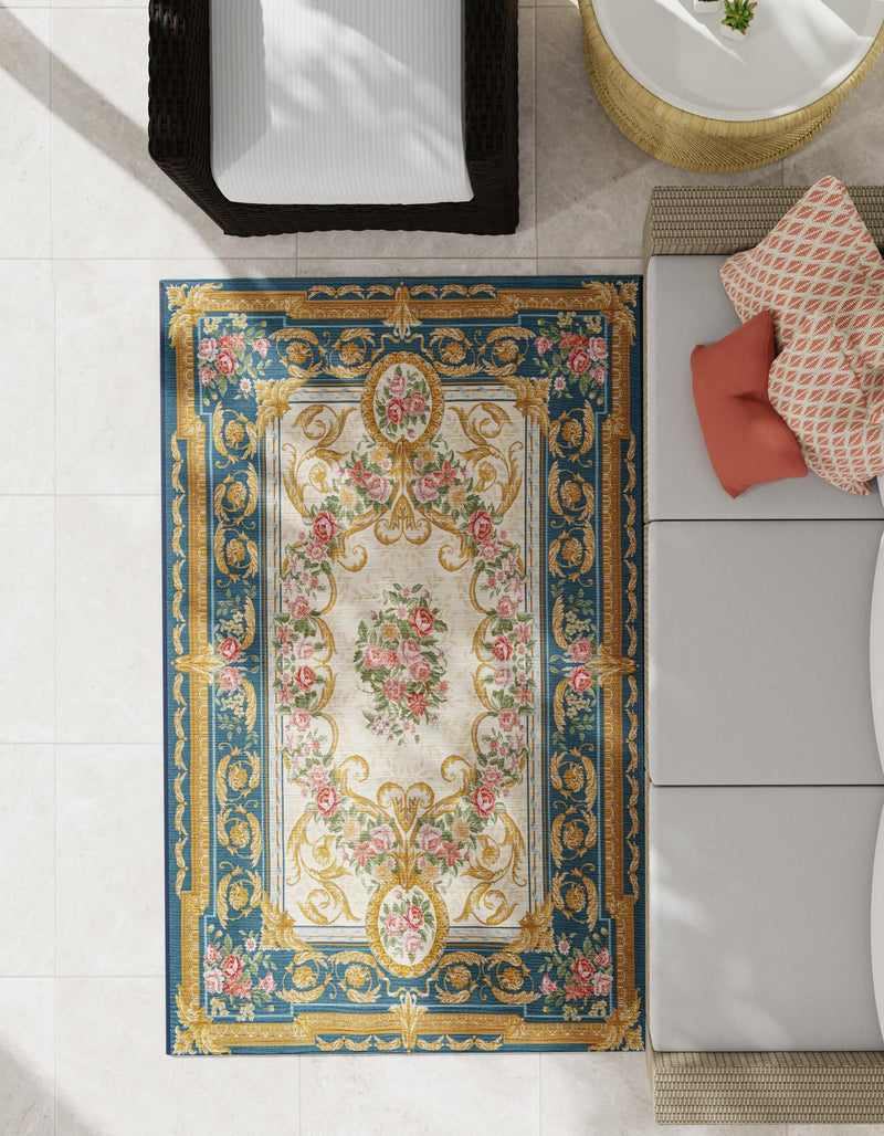 Patio Elegance Collection Area Rug -  Portico Rectangle Navy Blue and Ivory  lifestyle 52