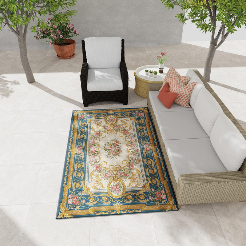 Patio Elegance Collection Area Rug -  Portico Rectangle Navy Blue and Ivory  lifestyle 57