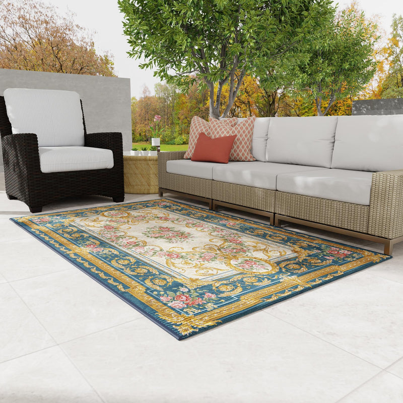 Patio Elegance Collection Area Rug -  Portico Rectangle Navy Blue and Ivory  lifestyle 62