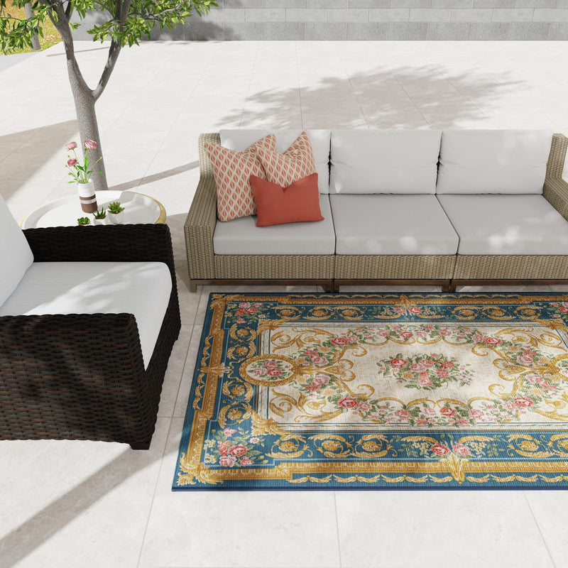 Patio Elegance Collection Area Rug -  Portico Rectangle Navy Blue and Ivory  lifestyle 67