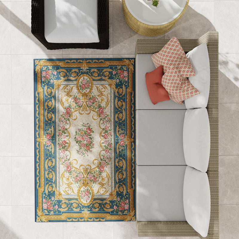 Patio Elegance Collection Area Rug -  Portico Rectangle Navy Blue and Ivory  lifestyle 72