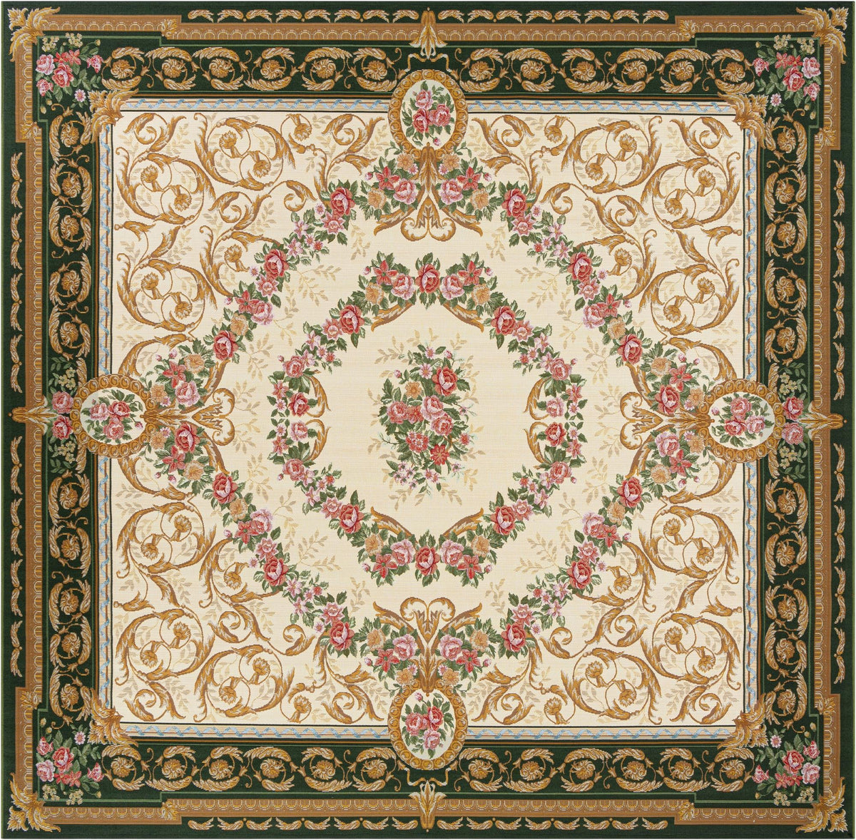 Patio Heritage Collection Area Rug -  Portico Square Green and Ivory  lifestyle 42
