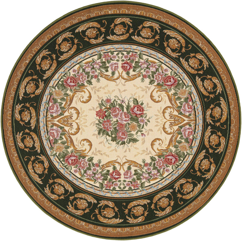 Patio Elegance Collection Area Rug -  Portico Round Green and Ivory  lifestyle 64