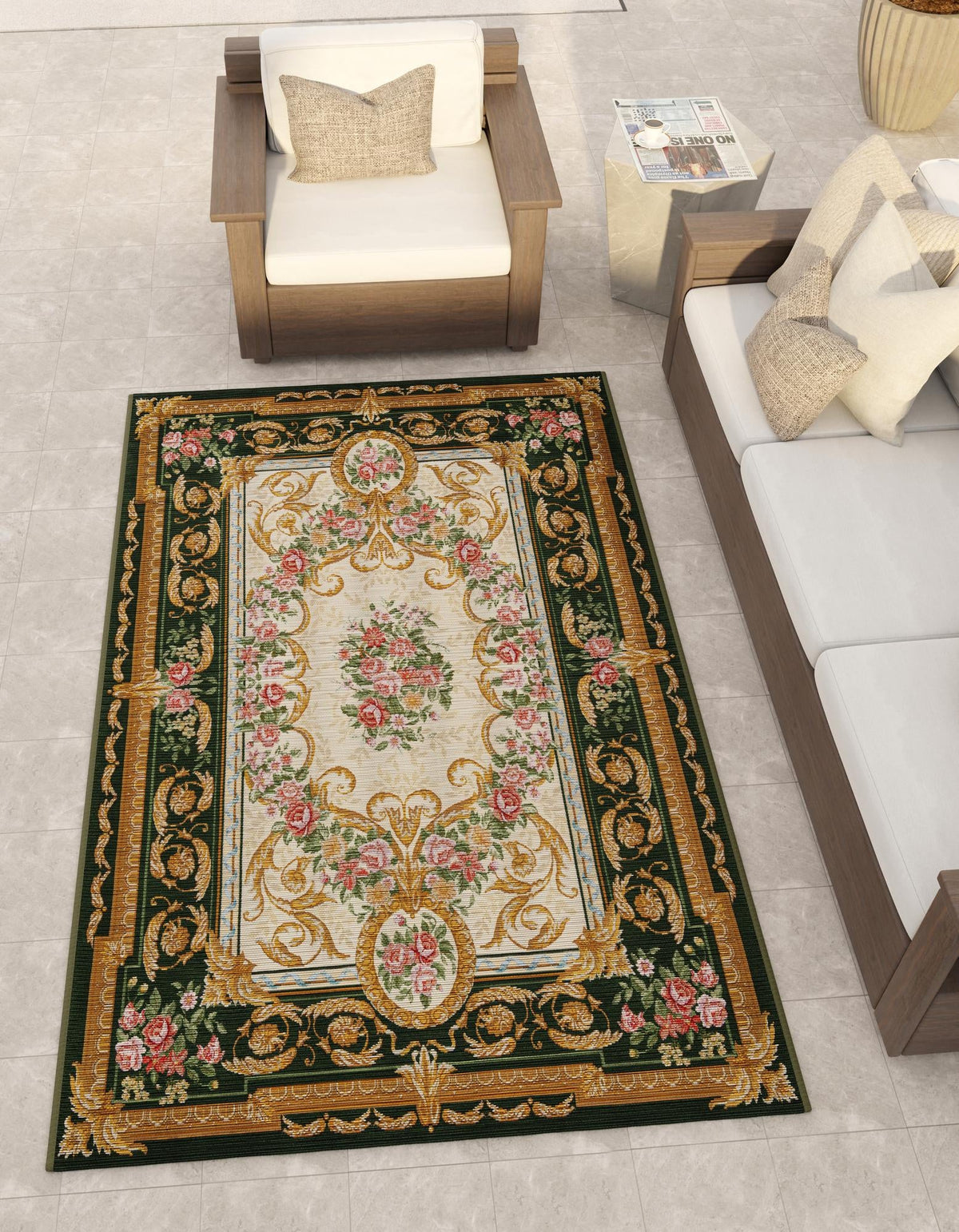 Patio Elegance Collection Area Rug -  Portico Rectangle Green and Ivory  lifestyle 8