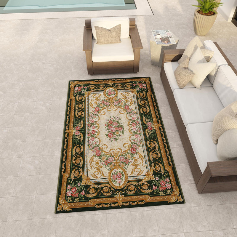 Patio Elegance Collection Area Rug -  Portico Rectangle Green and Ivory  lifestyle 58