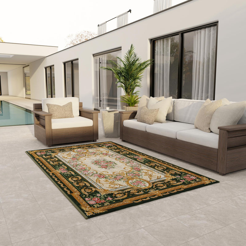 Patio Elegance Collection Area Rug -  Portico Rectangle Green and Ivory  lifestyle 63