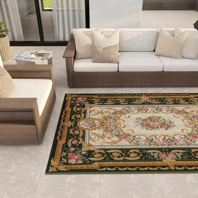 Patio Elegance Collection Area Rug -  Portico Rectangle Green and Ivory  lifestyle 68
