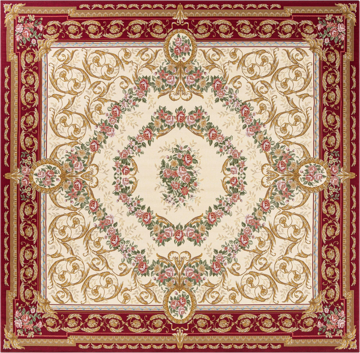 Patio Heritage Collection Area Rug -  Portico Square Burgundy and Ivory  lifestyle 41