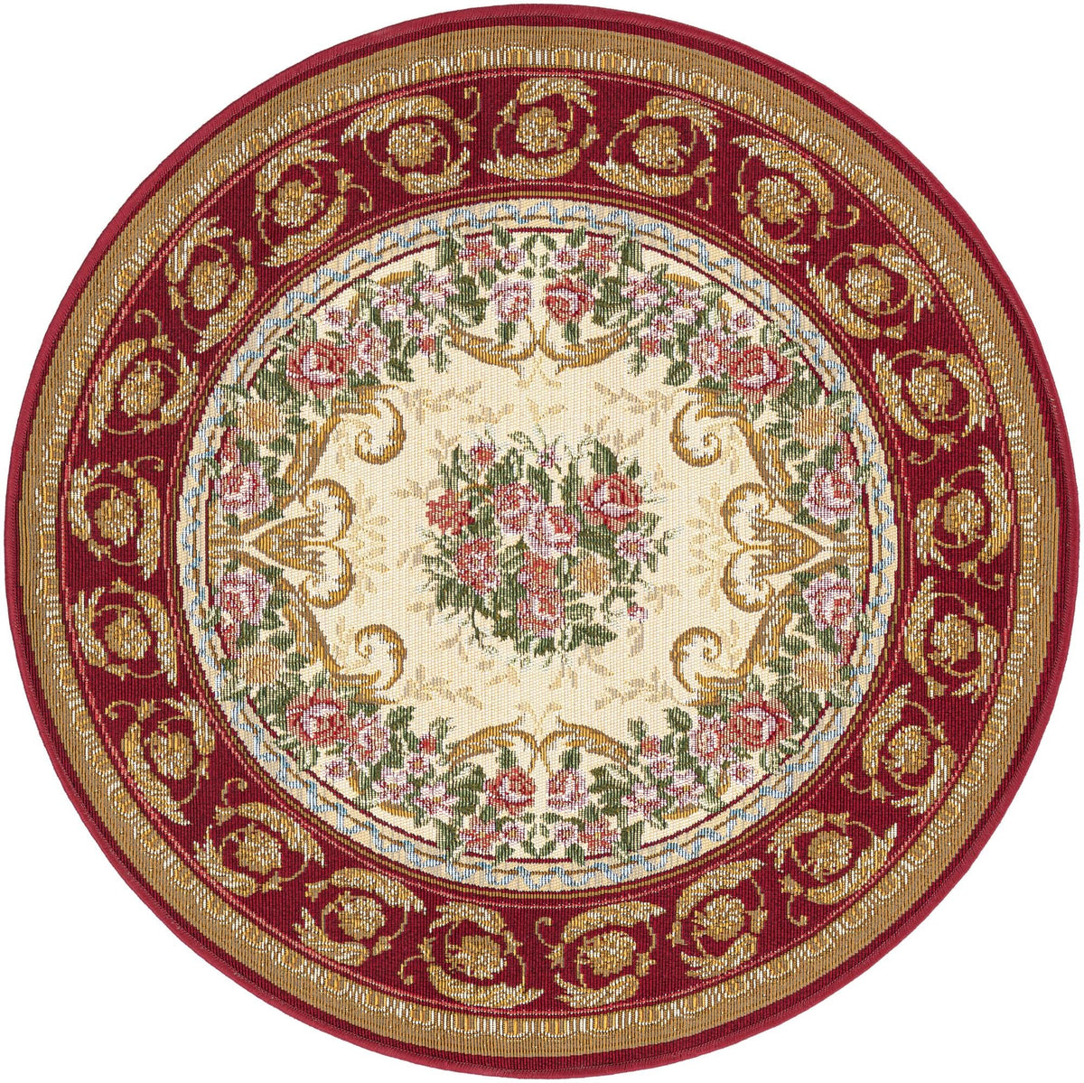 Patio Elegance Collection Area Rug -  Portico Round Burgundy Red and Ivory  lifestyle 63