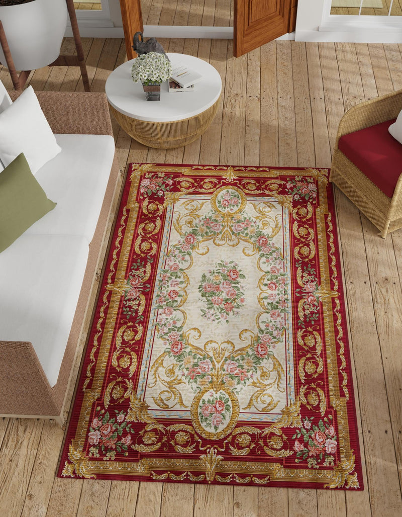 Patio Elegance Collection Area Rug -  Portico Rectangle Burgundy Red and Ivory  lifestyle 6