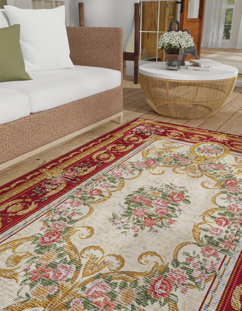 Patio Elegance Collection Area Rug -  Portico Rectangle Burgundy Red and Ivory  lifestyle 12