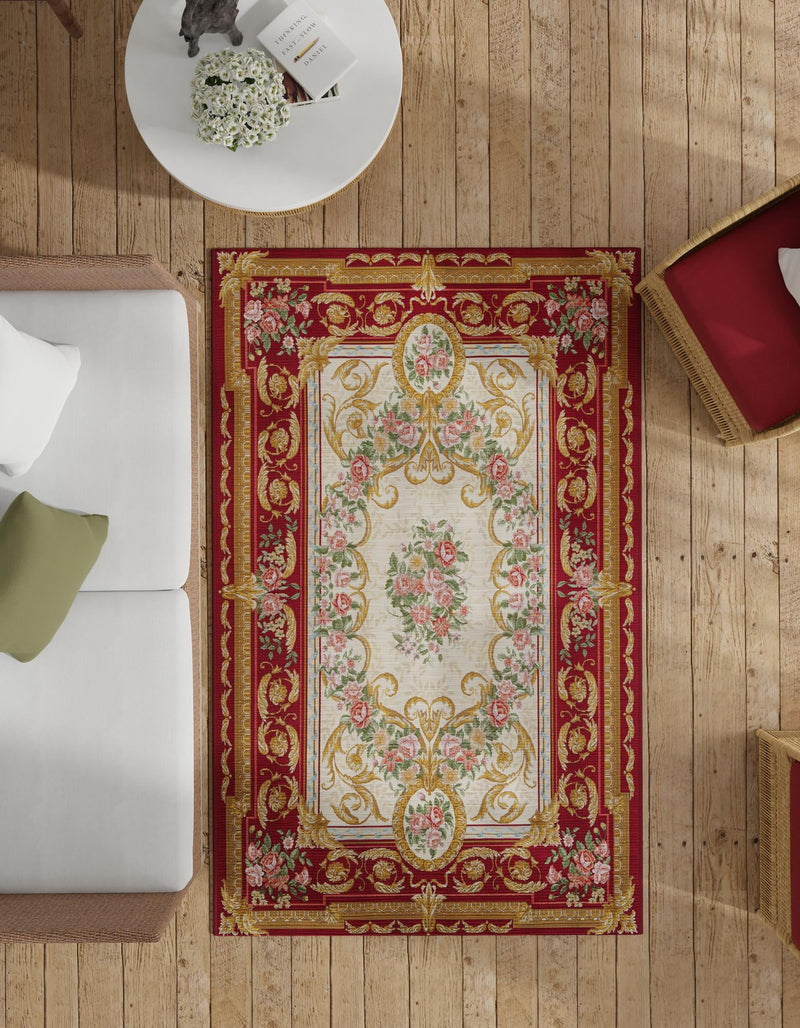 Patio Elegance Collection Area Rug -  Portico Rectangle Burgundy Red and Ivory  lifestyle 45