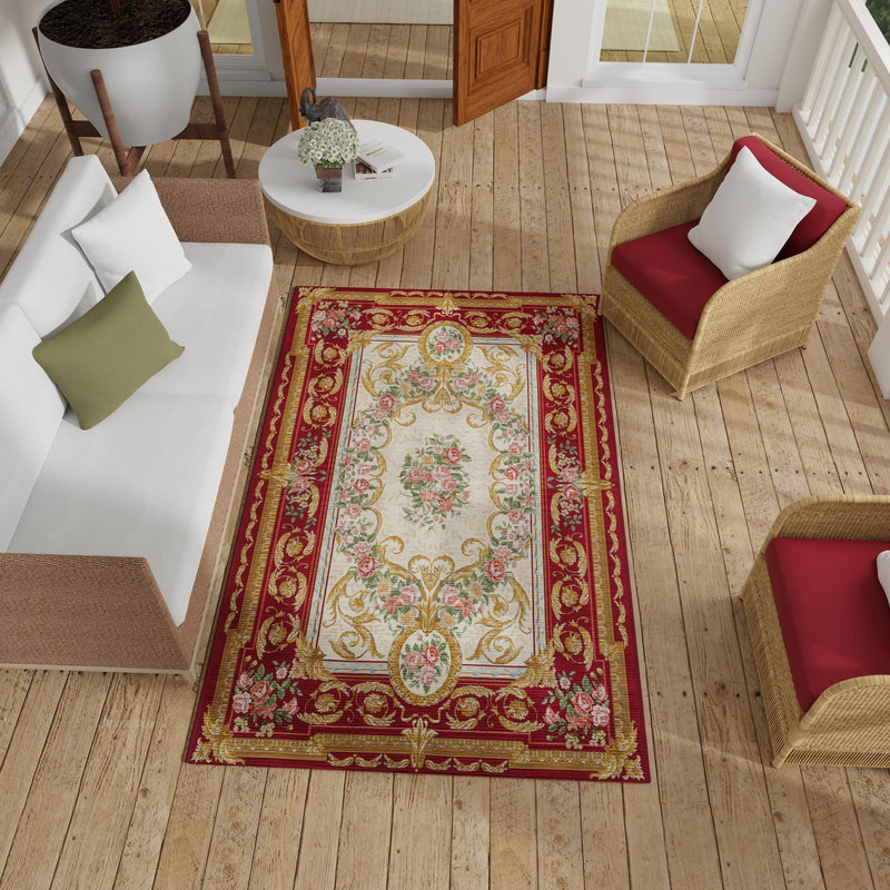 Patio Elegance Collection Area Rug -  Portico Rectangle Burgundy Red and Ivory  lifestyle 48