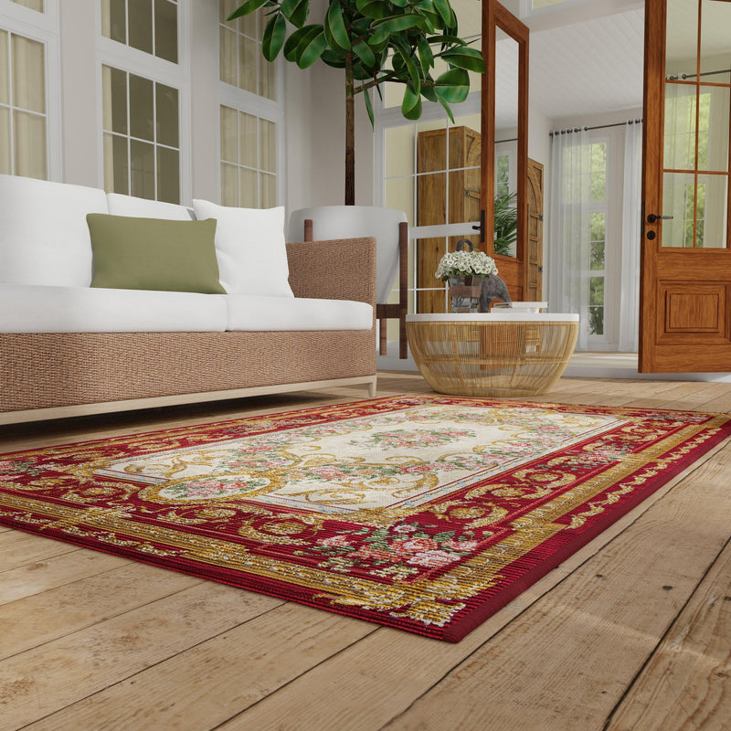 Patio Elegance Collection Area Rug -  Portico Rectangle Burgundy Red and Ivory  lifestyle 51