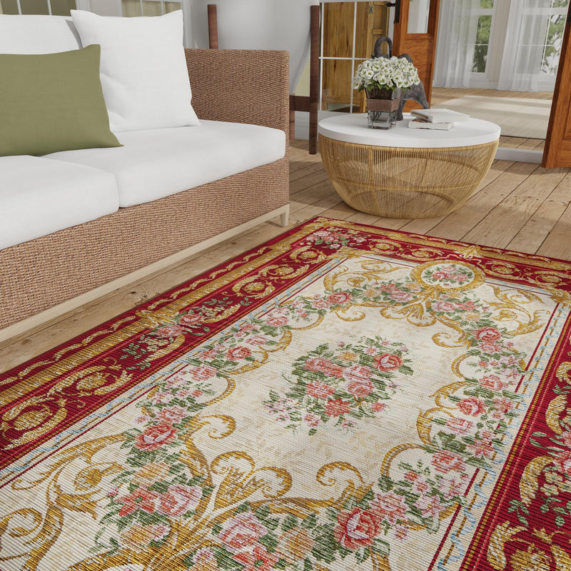 Patio Elegance Collection Area Rug -  Portico Rectangle Burgundy Red and Ivory  lifestyle 54
