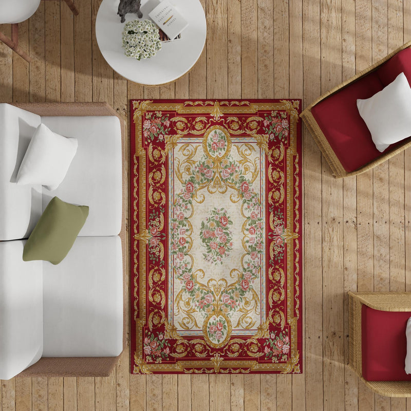 Patio Elegance Collection Area Rug -  Portico Rectangle Burgundy Red and Ivory  lifestyle 57