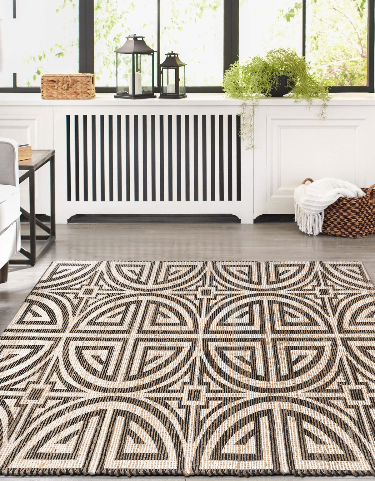 Desert Weave Jute Collection Area Rug -  Thar Rectangle Black and Ivory  lifestyle 13